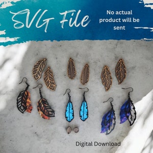 Fichier laser SVG de boucles d'oreilles pendantes plumes