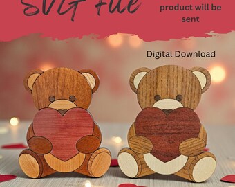Wood Grain Valentine Bear with Heart Shelf Art - SVG Laser File