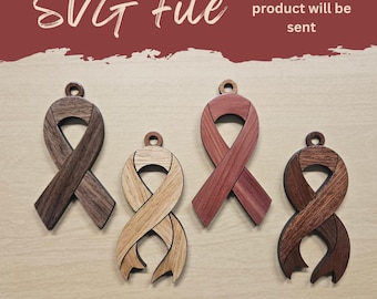 Wood Grain Awareness Ribbon Ornaments - SVG Laser File