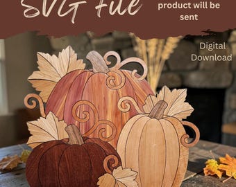 Wood Grain Three Pumpkin Viney Wall and Shelf Art - SVG Laser File
