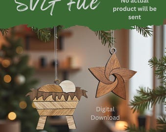 Wood Grain Baby Jesus and Star Layered Ornaments - SVG Laser File