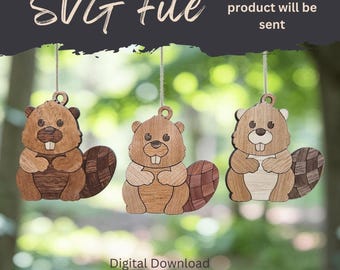 Wood Grain Woodland Beaver Layered Ornament - SVG Laser File
