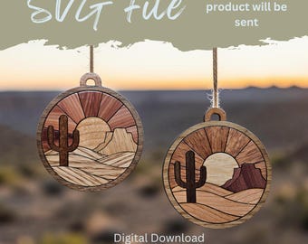 Wood Grain Regional Sunset - Southwest Layered Ornament - SVG Laser File