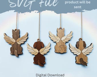 Wood Grain Dog Angels - 4 options - Layered Ornaments - SVG Laser File