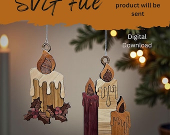 Wood Grain Candles Layered Ornaments - SVG Laser File