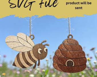 Adorno de abeja voladora y colmena con vetas de madera - Archivo láser SVG