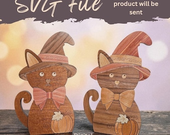 Wood Grain Fall Halloween Kitty Layered Shelf Art- SVG Laser File