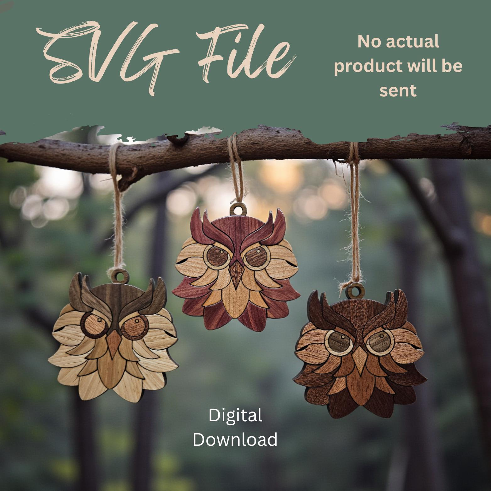 Wood Grain Owl Face Layered Ornament - SVG Laser File