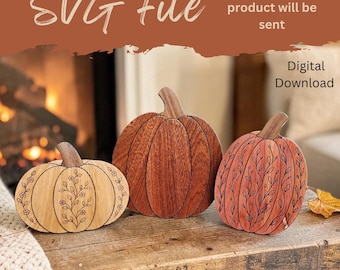 Wood Grain Floral Pumpkin Shelf Sitters - Set of 3 - SVG Laser File