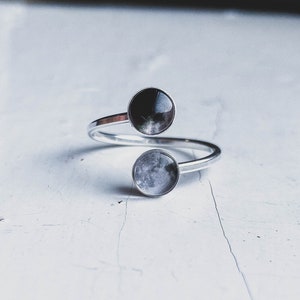 My Moon Sterling Silver Bypass Ring - Personalized Celestial Jewelry Gift - Moon Date Lunar Phase Ring with Two Moons from Special Dates