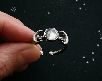 My Moon Personalized Ring with 2 Crescent Moons and Lunar Phase from Provided Date - Adjustable - Mothers Day, Anniversary, Birthday Gift