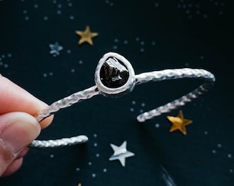 Raw Meteorite Bracelet - Authentic Meteorite Petite Teardrop Cuff - Campo del Cielo Meteor Jewelry - Star Stuff Cosmos Celestial Jewelry