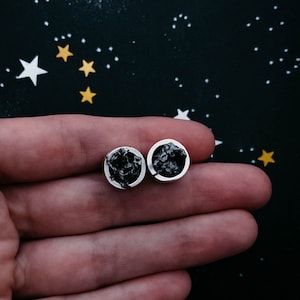 Authentic Meteorite Earrings - Round Stud Earrings or Dangle Earrings - Genuine Meteor Posts, Celestial Jewelry, We Are Star Stuff