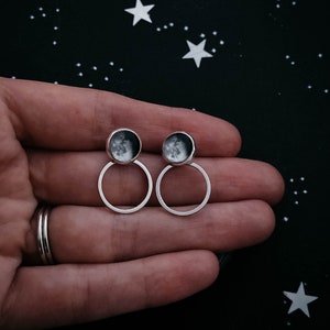 CLEARANCE Custom Moon Date Earrings - Moon Phase Earrings with Round Ear Jacket - Studs with Decorative Circle Back, Drop Back Earrings