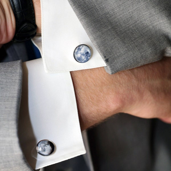 My Moon Cufflinks - Custom Lunar Phase Cuff Links - How The Moon Looked - Two Dates, Anniversary Gift - Celestial Father's Day Accessories