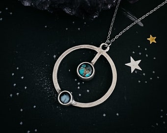 Artemis Necklace - Lunar Orbit Pendant with Natural Stones - We Are Going - Mission to the Moon, First Woman, First Black Person On the Moon