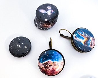 Interchangeable Earrings with First Images of James Webb Space Telescope JWST Space Exploration - Interactive Magnetic Jewelry