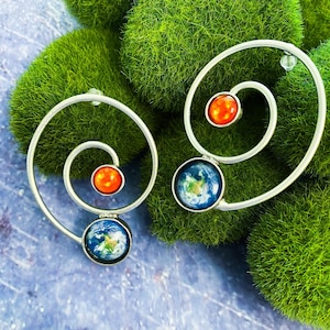Earth&#39;s Orbit Earrings - Solar System Planet Earrings - Celestial Jewelry - Silver - Sun Earrings - Space Jewelry - Statement Earrings