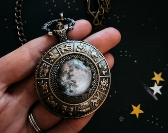 Custom Moon Phase Pocket Watch - Anniversary or Birthday Gift - How The Moon Looked On a Date - Lunar Phase Celestial Gift for Men - Zodiac