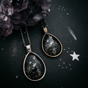JWST Deep Field Outer Space Drops in Cosmic Ocean Teardrop Pendant Necklace - James Webb Space Telescope Image Jewelry - Silver or Bronze