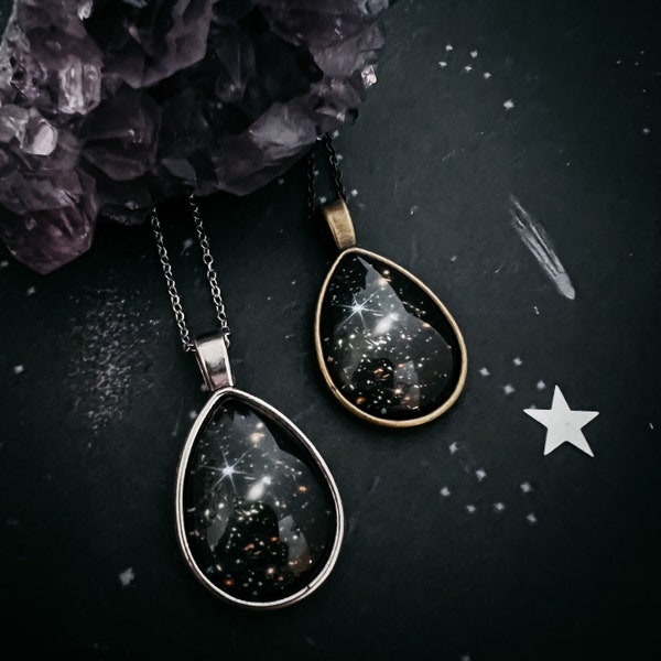 JWST Deep Field Outer Space Drops in Cosmic Ocean Teardrop Pendant Necklace - James Webb Space Telescope Image Jewelry - Silver or Bronze