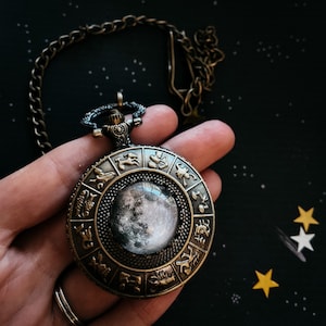 Custom Moon Phase Pocket Watch Anniversary or Birthday Gift How The Moon Looked On a Date Lunar Phase Celestial Gift for Men Zodiac image 1