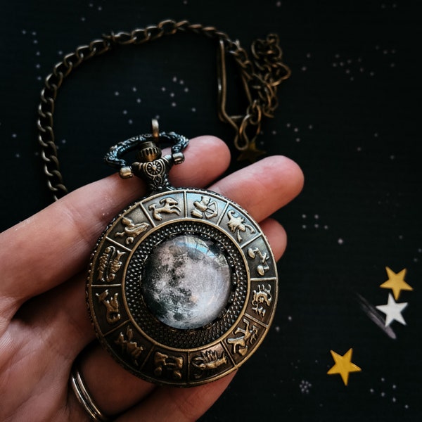 Custom Moon Phase Pocket Watch - Anniversary or Birthday Gift - How The Moon Looked On a Date - Lunar Phase Celestial Gift for Men - Zodiac