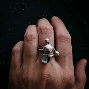 CLEARANCE Large Beaded Statement Ring with Personalized Moon Phase - Adjustable - Memorial, Anniversary, Birthday, Wedding, Mothers Day Gift
