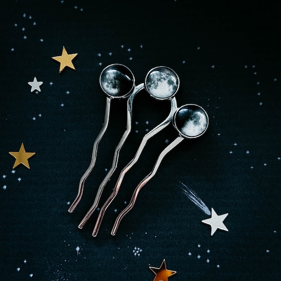 Moon Phase Trio Hair Pin - Lunar Phases Hair Comb Accessory  display picture 1