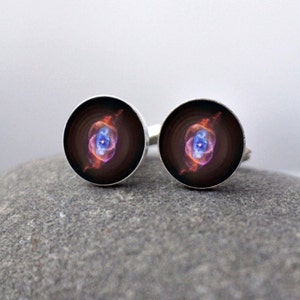Cat Eye Nebula Cuff Links Galaxy Accessories Wedding, Gifts for Men, Pink and Blue Cufflinks, Science Wedding Outer Space image 1