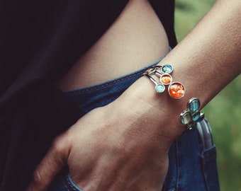 Open Solar System Cuff Bracelet - Solar System Planets, Sun, and Pluto - Colorful Celestial Outer Space Bracelet by Lauren Beacham