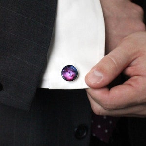 Trifid Nebula Cuff Links Galaxy Accessories Wedding, Gifts for Men, Pink and Blue Cufflinks, Outer Space Galaxy Themed Wedding Celestial image 1