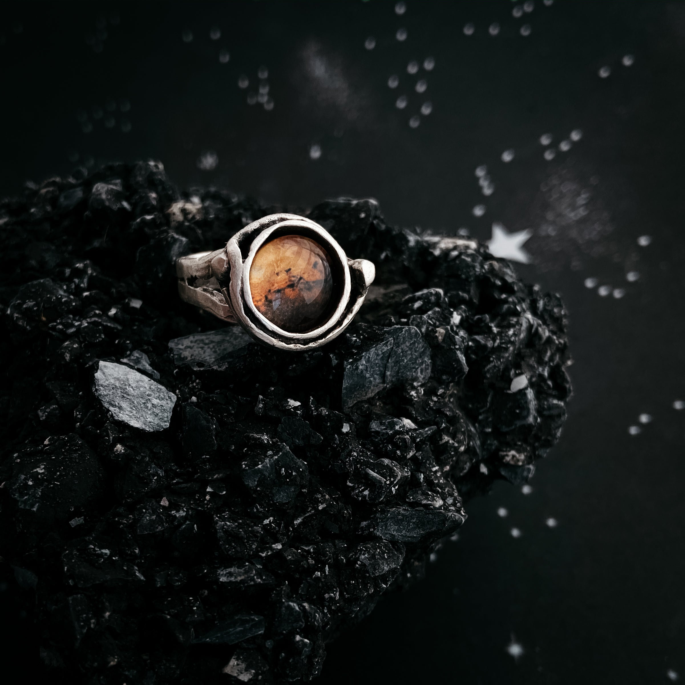 Mars シルバー925 アントストーンリング Mars and Moons Ring - Phobos and Deimos Lunar Martian Satellites