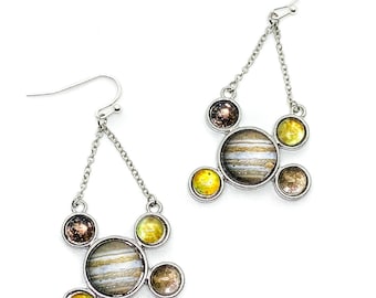 CLEARANCE Jupiter and Galilean Moons Dangle Earrings - Planet Dangles with Callisto, Io, Europa, Ganymede Solar System Space History Jewelry