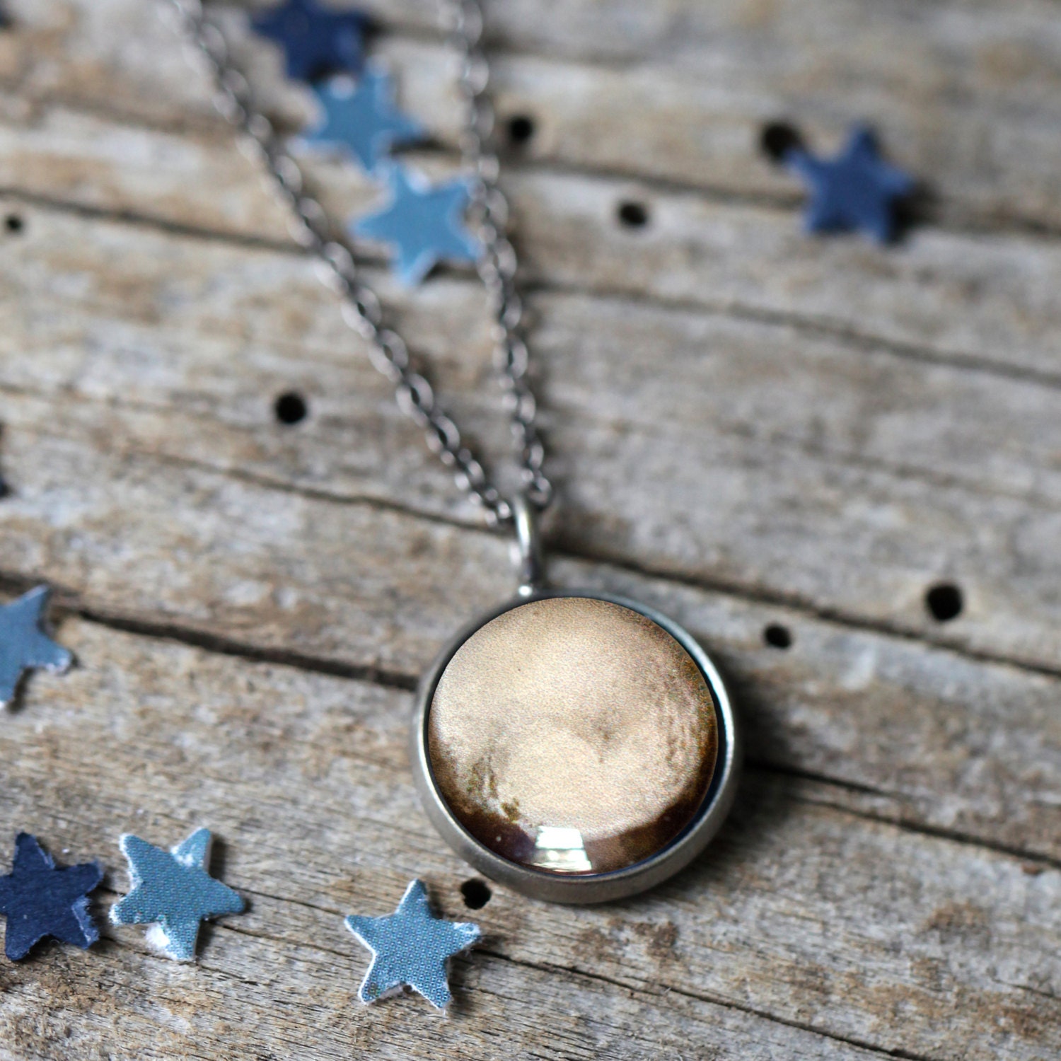 Pluto Planet Pendant - Galaxy Space Necklace - Gunmetal or Bronze