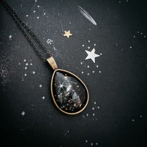 JWST Deep Field Outer Space Drops in Cosmic Ocean Teardrop Pendant Necklace James Webb Space Telescope Image Jewelry Silver or Bronze Antique Bronze Tone