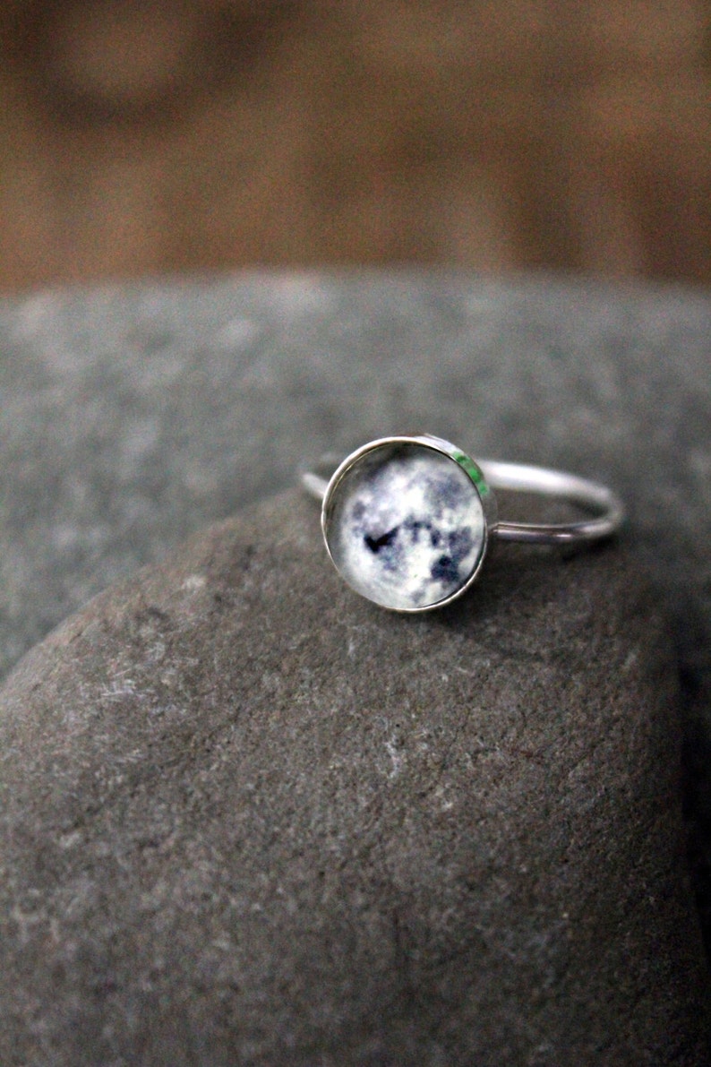 Galaxy Space Ring Sterling Silver, 8mm, Custom Sized Petite Solar System Planet and Nebula Stacking Rings Space Jewelry image 3