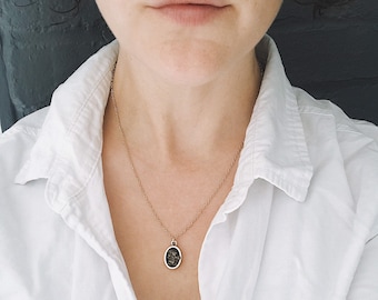 Authentic Meteorite Necklace - Silver Oval Pendant with Raw Genuine Meteorite - Rough Meteor Jewelry, Organic, Simple small space pendant