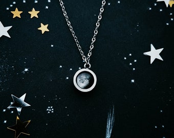 Moon Necklace - Personalized Small Chunky Simple Pendant - Custom Phases of the Moon Celestial Jewelry - Anniversary or Birthday Gift