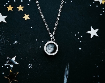 Moon Necklace - Personalized Small Chunky Simple Pendant - Custom Phases of the Moon Celestial Jewelry - Anniversary or Birthday Gift