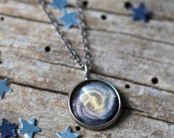 Milky Way Pendant, Galaxy Space Necklace - Antique Silver or Bronze - Cosmic Jewellery, Purple, Outer Space, Universe Jewelry