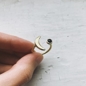 Crescent Moon Ring with Black Onyx - Yugen Tribe