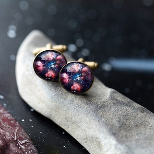Bear Paw Nebula Cuff Links - Galaxy Accessories - Wedding, Gifts for Men, Pink and Blue Cufflinks, Science Wedding, Outer Space, Fathers Day