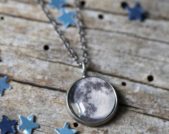 Full Moon Necklace - Galaxy Space Pendant - Antique Silver or Bronze - Cosmic Jewellery,  Cancer Zodiac Ruling Zodiac