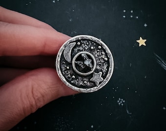 Authentic Meteorite Ring - Night Sky Ring with Campo del Cielo Meteorite Crystal - Rough Meteor Jewelry, Organic, Simple unique space gift