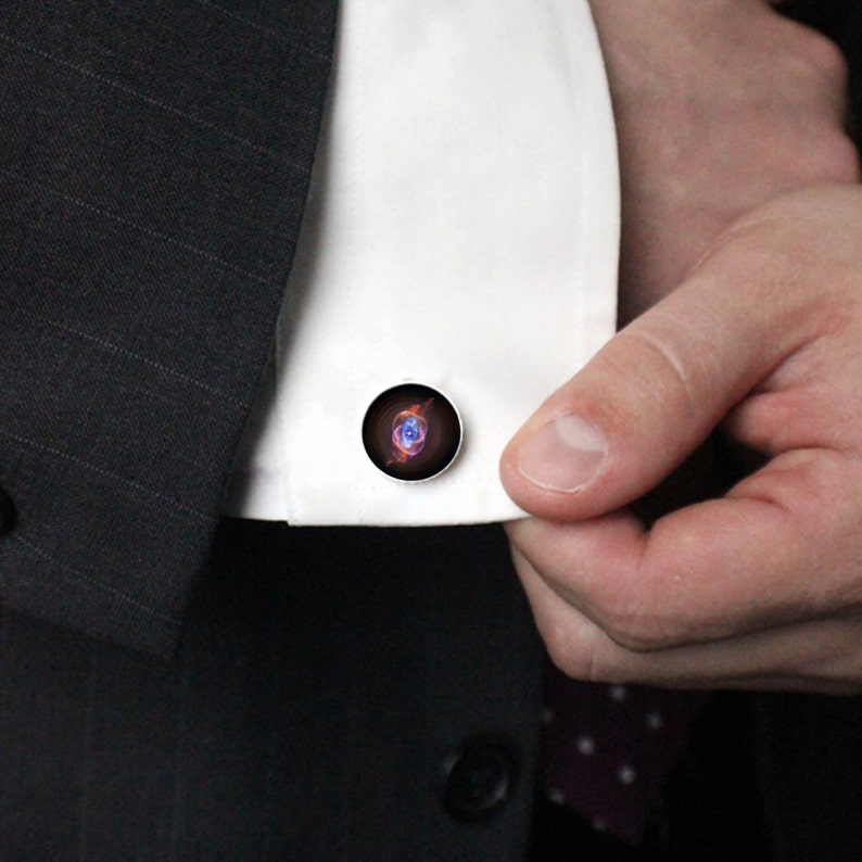 Cat Eye Nebula Cuff Links Galaxy Accessories Wedding, Gifts for Men, Pink and Blue Cufflinks, Science Wedding Outer Space image 2