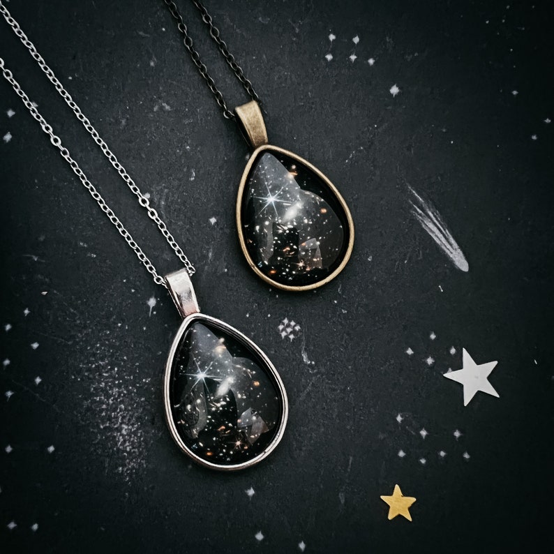 JWST Deep Field Outer Space Drops in Cosmic Ocean Teardrop Pendant Necklace James Webb Space Telescope Image Jewelry Silver or Bronze image 6