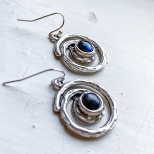 Milky Way Earrings - Spiral Silver Dangle Earrings with Labradorite - Classy Outer Space Jewelry for Professionals - Spiral Galaxy