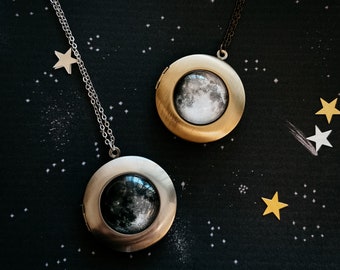 Personalized Lunar Phase Locket Pendant Necklace - Custom Phase of the Moon Jewelry from Specific Date - Anniversary Birthday Necklace