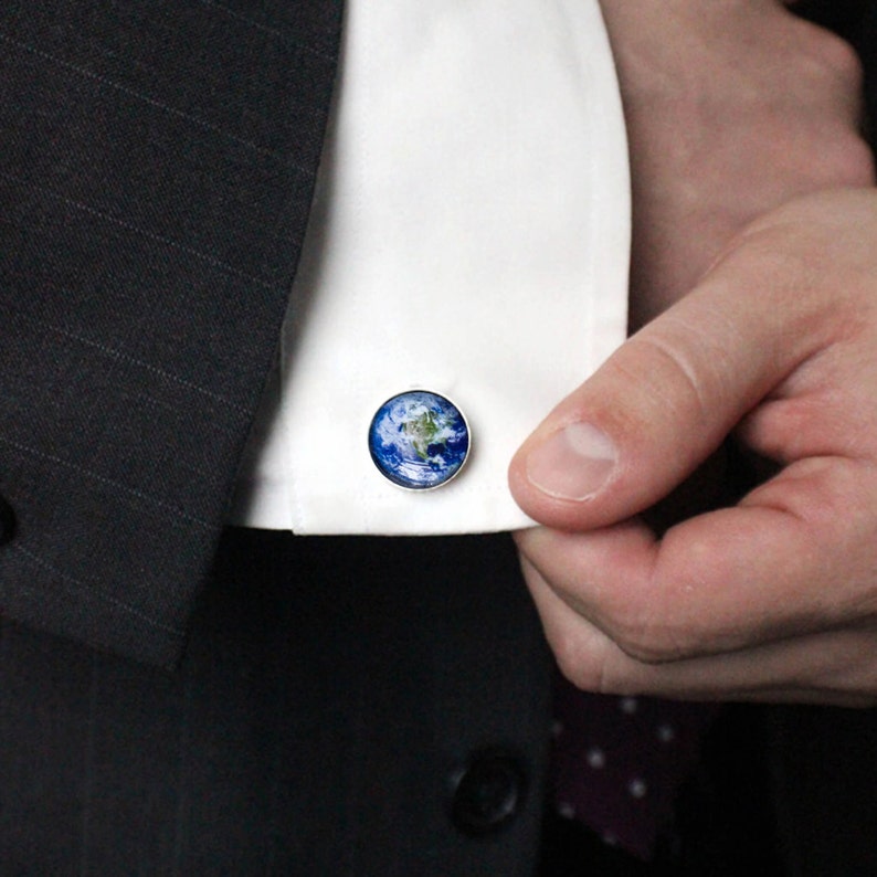 Earth Planet Cuff Links Galaxy Accessories Pale Blue Dot Space Cufflinks, Science Wedding, Solar System, Fathers Day, Groomsmen image 3